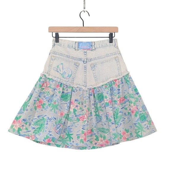 80s Vintage Denim Mini Skirt Hawaii Tropical Print Size 9/10 Juniors‎ Gitano - Picture 2 of 9
